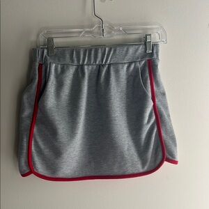 Gray Sporty Mini Skirt with Red Piping Trim